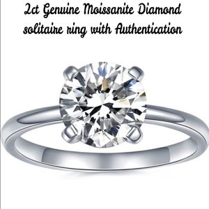 CERTIFIED 2ct Genuine Moissanite Diamond Solitaire Engagement Ring 18kg/925